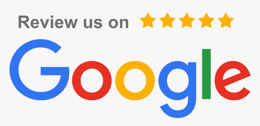 5 stars with text that says review us on google