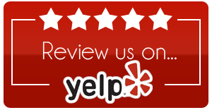 5 stars with text that says review us on yelp